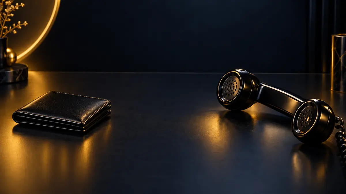 Telefonhörer und geschlossene Geldbörse als getrennte Gegenstände