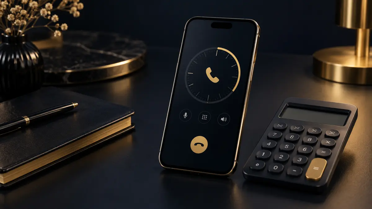 Smartphone mit Anrufanzeige neben einem Taschenrechner zur Kostenplanung